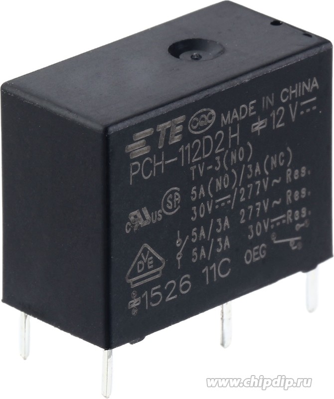 PCH-112D2H, Реле 1 переключ. 12VDC, 5A/250VAC SPDT